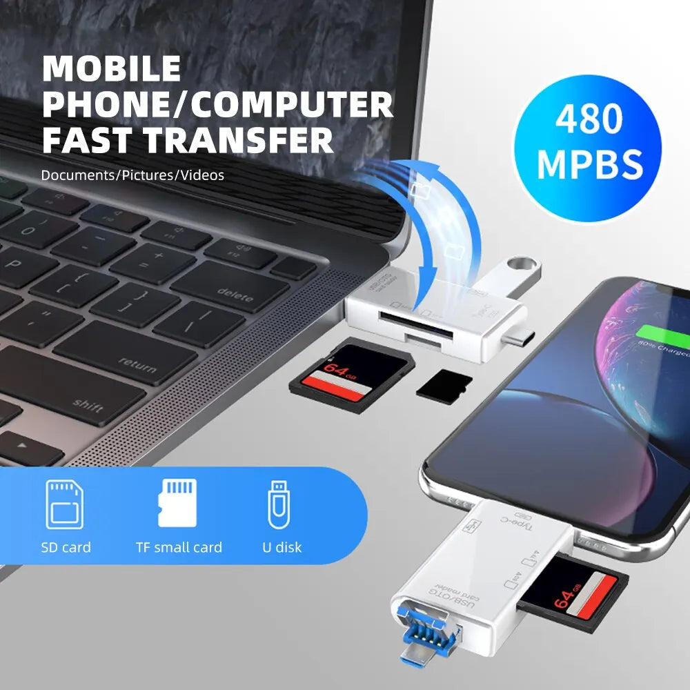 Otg Type C Card Reader Usb 2 0 Tf Mirco Sd Smart Memory Flash Memory Adapter Mini Mobile Phone Accessories 6In1