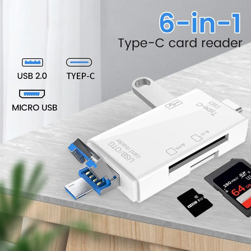 Otg Type C Card Reader Usb 2 0 Tf Mirco Sd Smart Memory Flash Memory Adapter Mini Mobile Phone Accessories 6In1