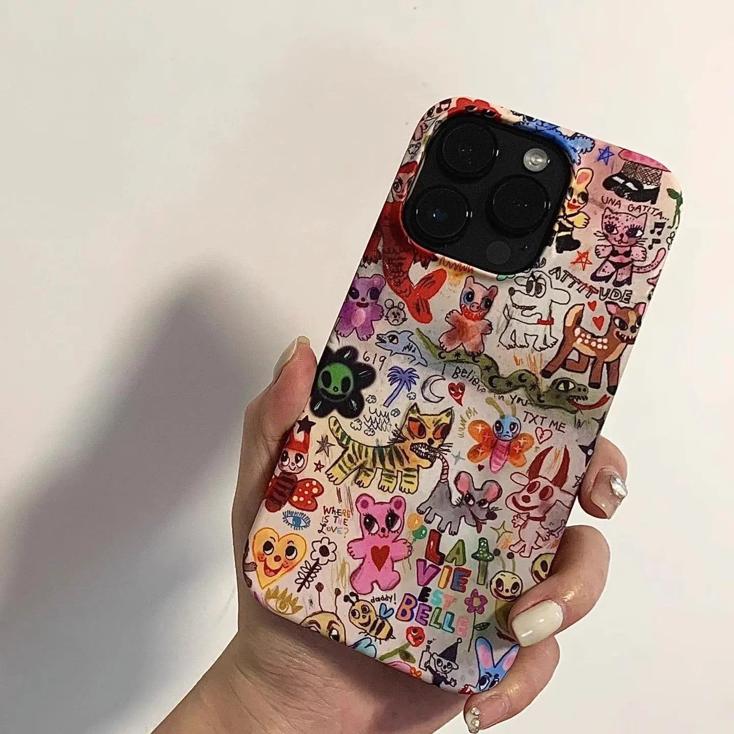 Cute Cartoon Graffiti Animals Phone Case for Iphone 16 15 14 13 Pro Max Back for 12 Mini 11 Pro plus 8 7 X XS Acrylic Cover
