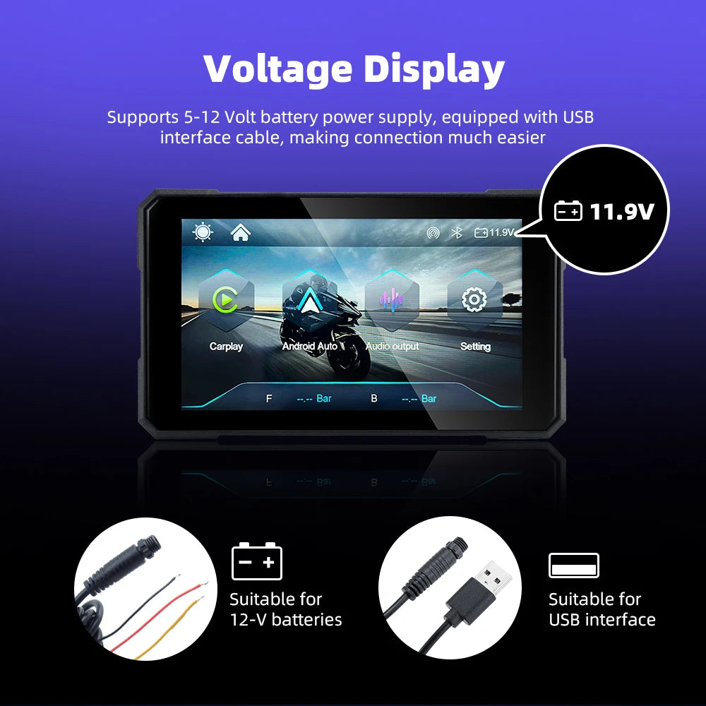 5.0 Inch Wireless Carplay Moto Android Auto Portable Digital Motorcycle Dashboard GPS Navigation Removable Display Screen